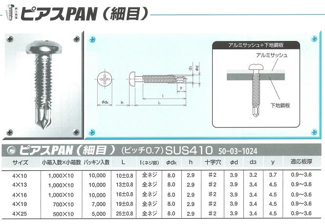 ピアスPAN細目ピッチ0.SUS410の仕様について